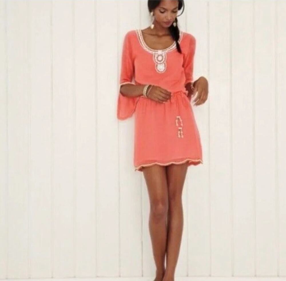 Lilly Pulitzer Delisa Dress Beaded Caftan Yummy Melon Size Large